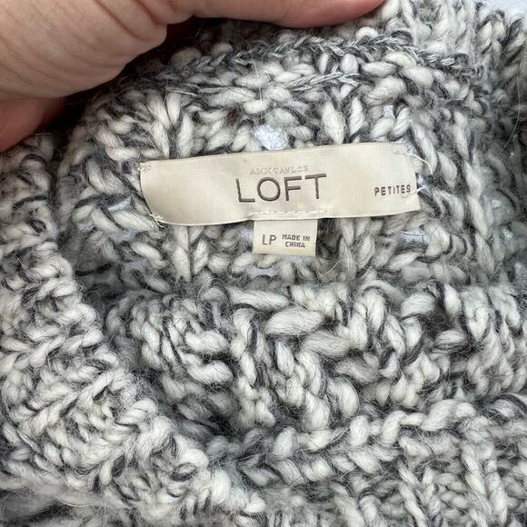 Loft L Petite Alpaca Wool Scallop Hem Chunky Gray Heather Crochet Knit Sweater - Picture 7 of 10